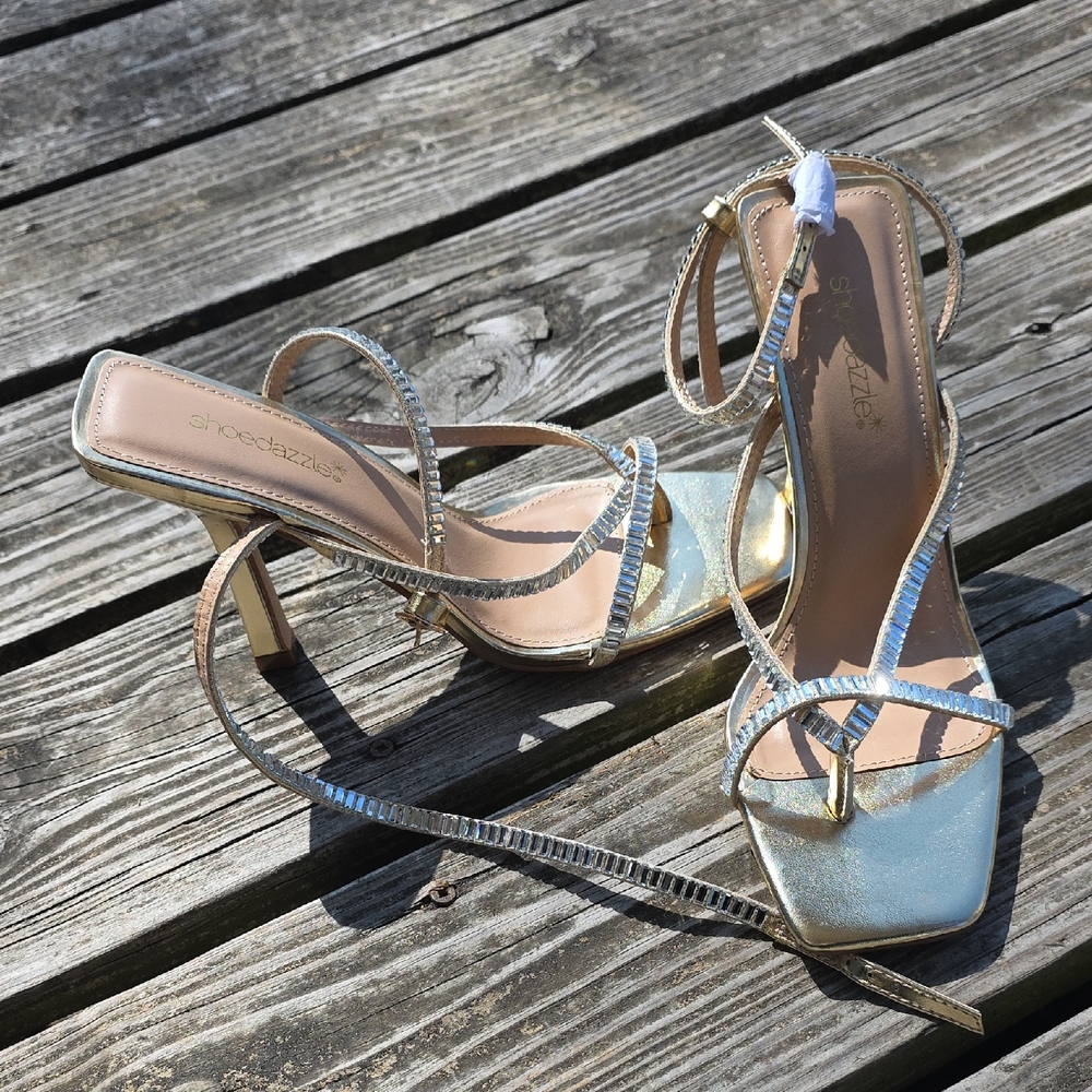 Shoe Dazzle Metallic Strappy Heels